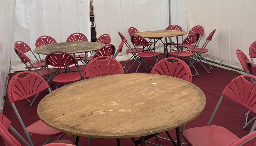 Furniture Hire, Plastic Chairs and Wooden Tables